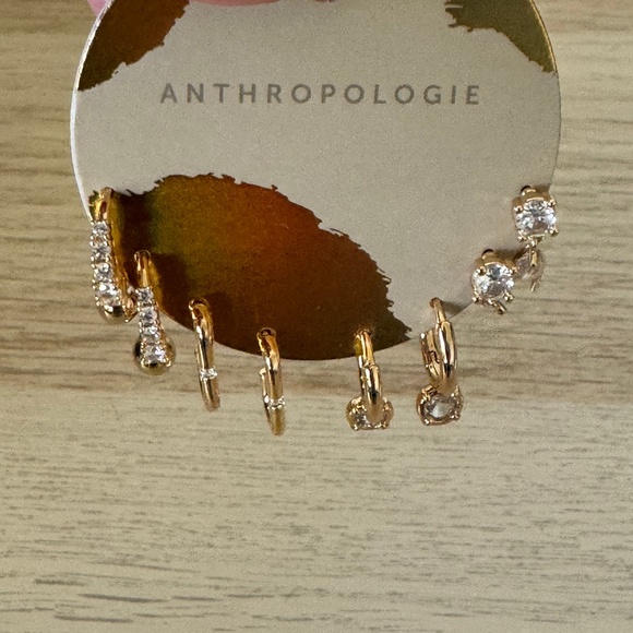 Anthropologie Crystal Medley Gold Earrings, Set of 4 NWT Jewelry Huge & Post - Picture 2 of 4